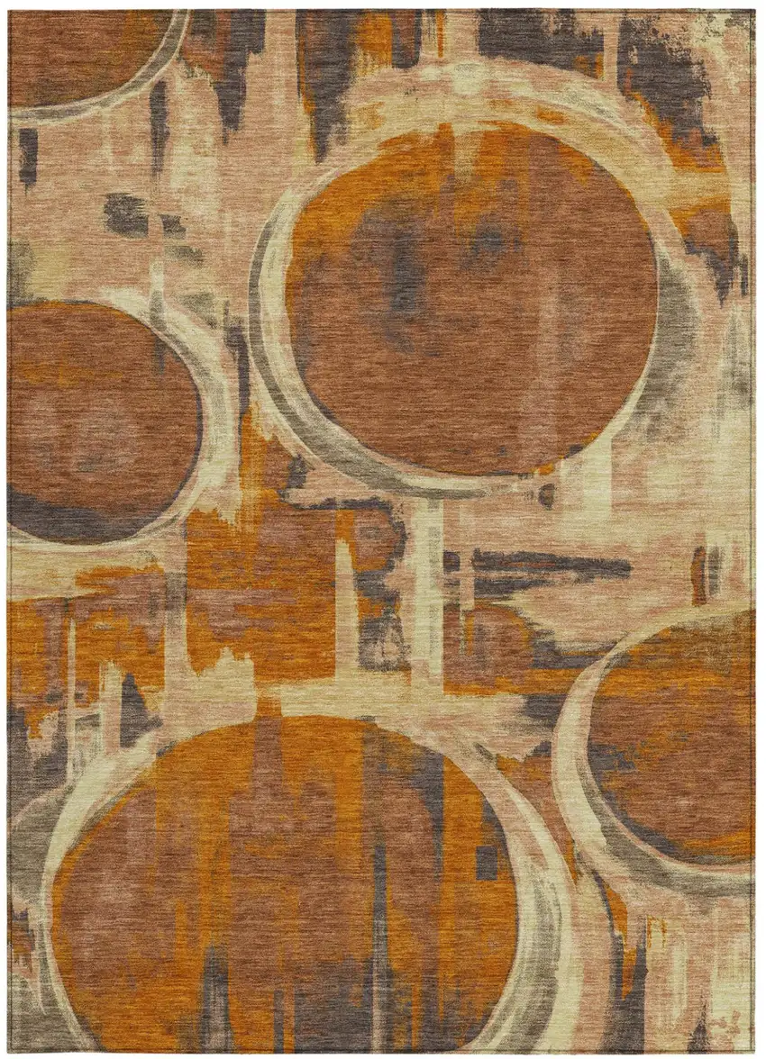 Orange And Copper Abstract Washable Indoor Outdoor Area Rug Photo 3