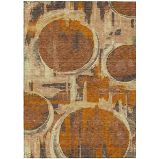 Orange And Copper Abstract Washable Indoor Outdoor Area Rug Photo 1