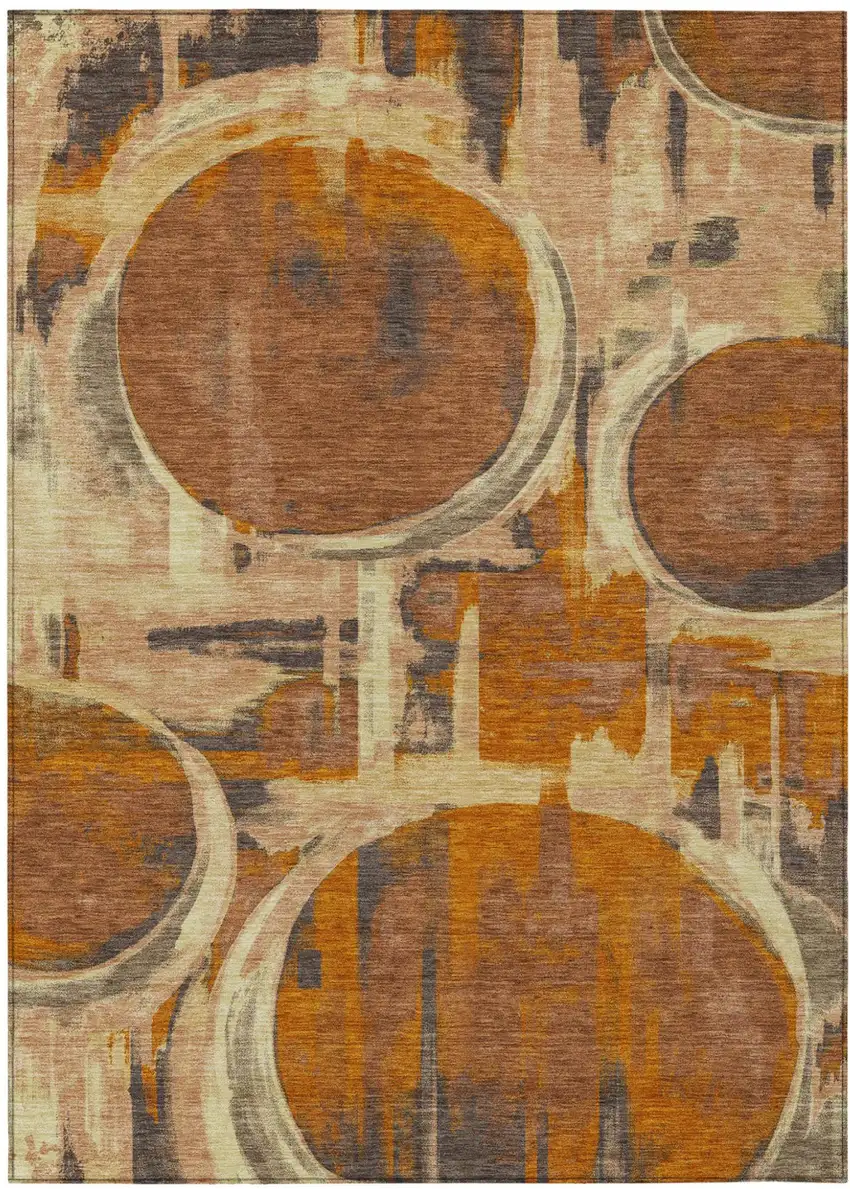 Orange And Copper Abstract Washable Indoor Outdoor Area Rug Photo 1