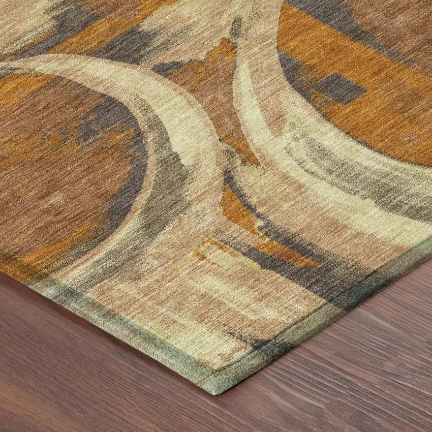 Orange And Copper Abstract Washable Indoor Outdoor Area Rug Photo 4