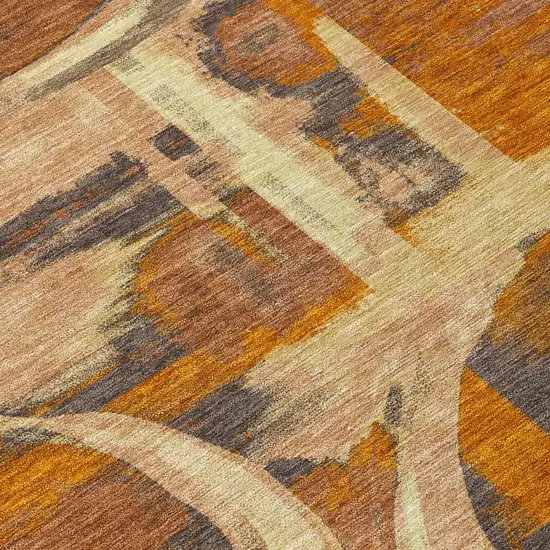 Orange And Copper Abstract Washable Indoor Outdoor Area Rug Photo 5