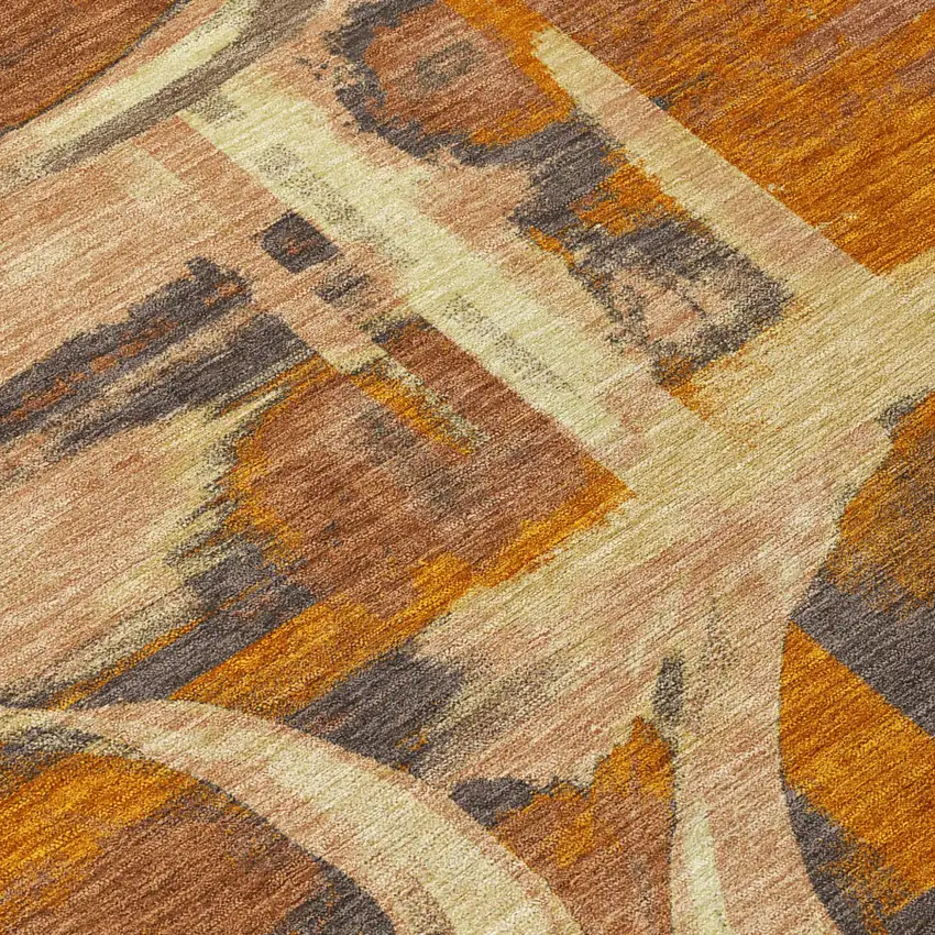 Orange And Copper Abstract Washable Indoor Outdoor Area Rug Photo 5