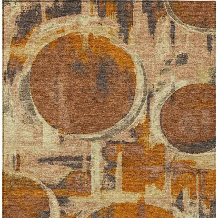 Orange And Copper Abstract Washable Indoor Outdoor Area Rug Photo 3