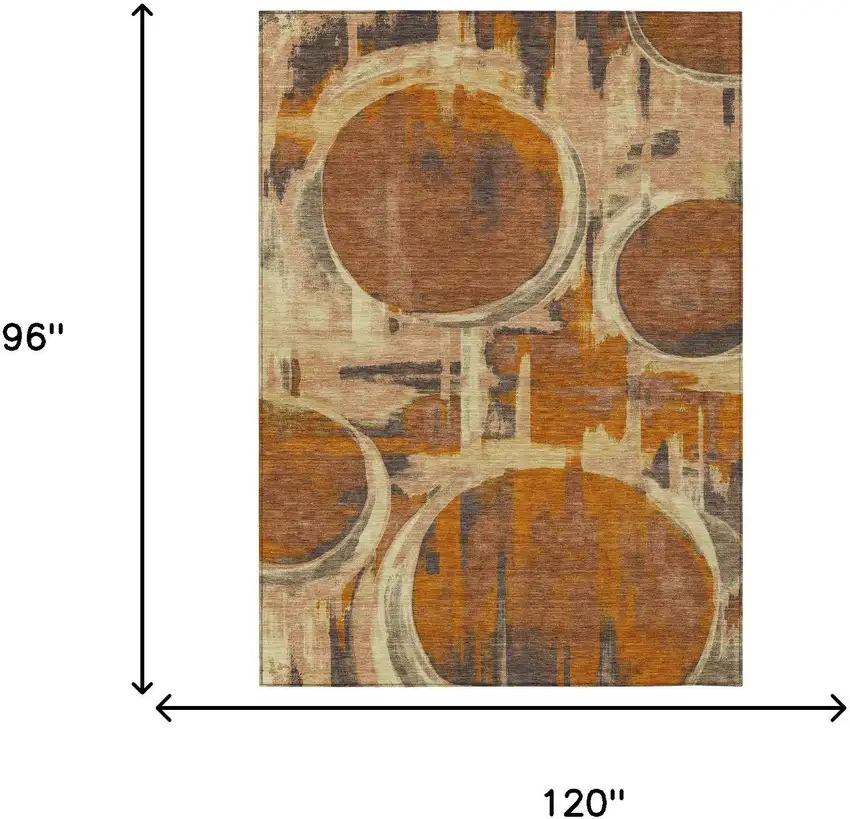 Orange And Copper Abstract Washable Indoor Outdoor Area Rug Photo 6