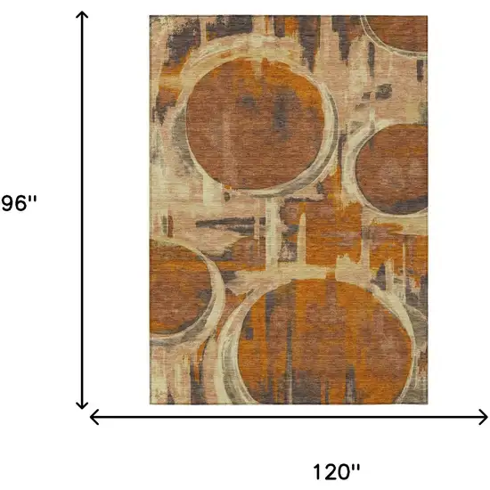Orange And Copper Abstract Washable Indoor Outdoor Area Rug Photo 6