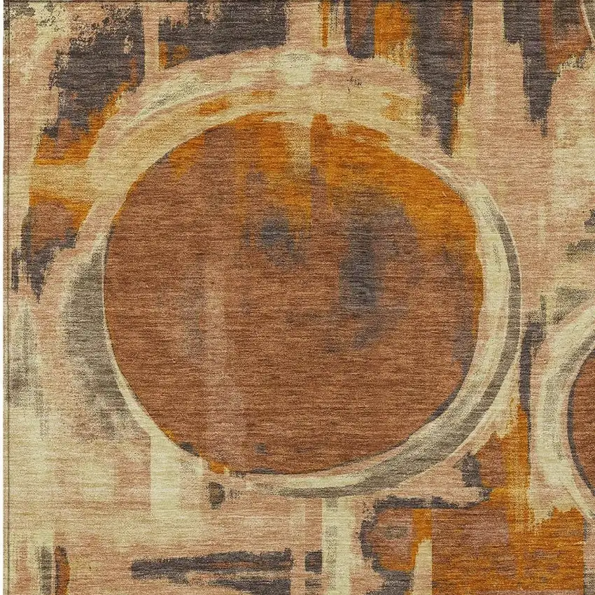 Orange And Copper Abstract Washable Indoor Outdoor Area Rug Photo 2