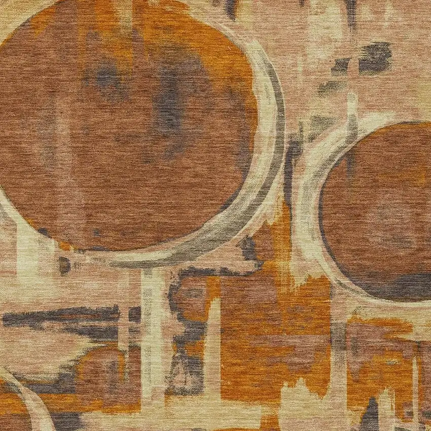 Orange And Copper Abstract Washable Indoor Outdoor Area Rug Photo 2