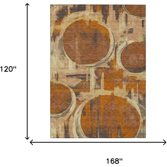 Orange And Copper Abstract Washable Indoor Outdoor Area Rug Photo 6