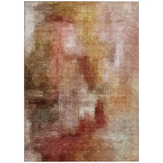 Orange And Copper Abstract Washable Indoor Outdoor Area Rug Photo 2