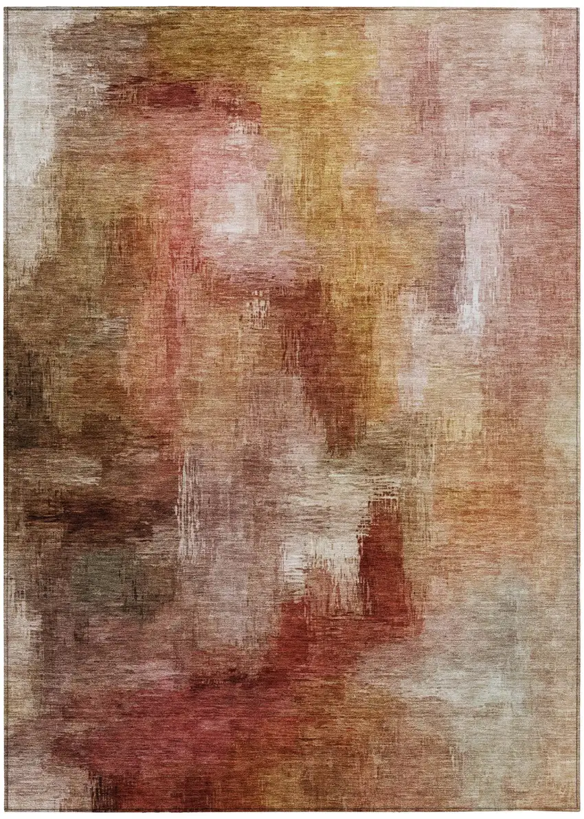 Orange And Copper Abstract Washable Indoor Outdoor Area Rug Photo 2