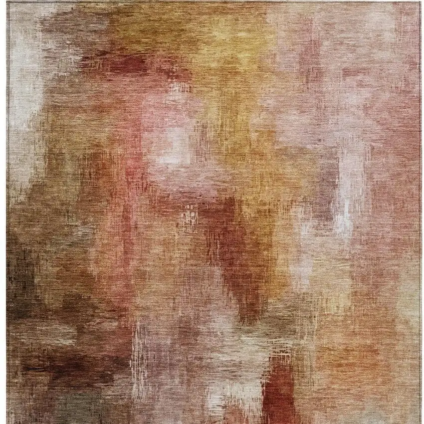 Orange And Copper Abstract Washable Indoor Outdoor Area Rug Photo 3