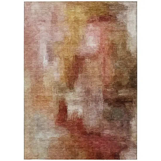 Orange And Copper Abstract Washable Indoor Outdoor Area Rug Photo 4