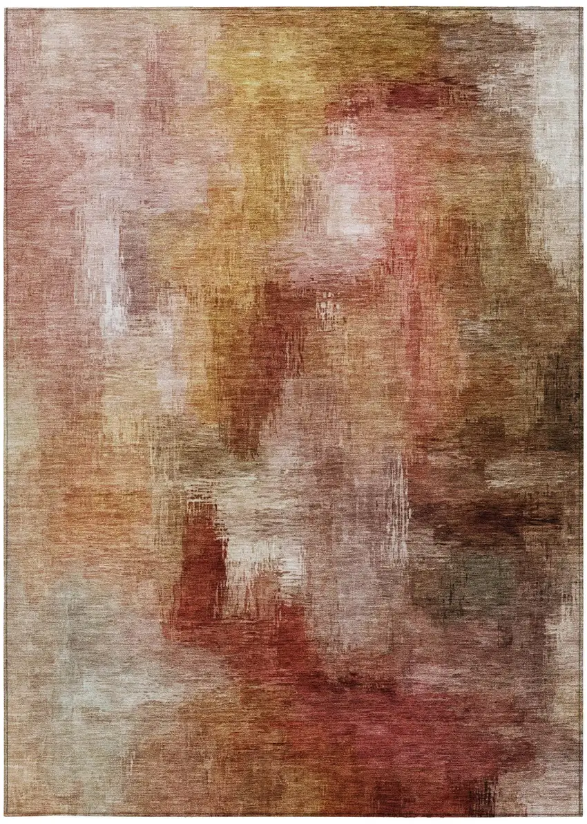 Orange And Copper Abstract Washable Indoor Outdoor Area Rug Photo 4