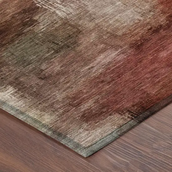Orange And Copper Abstract Washable Indoor Outdoor Area Rug Photo 5