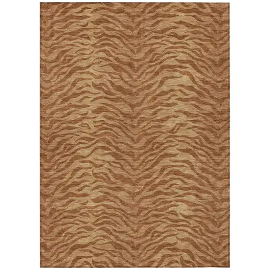 Orange And Copper Animal Print Washable Indoor Outdoor Area Rug Photo 1