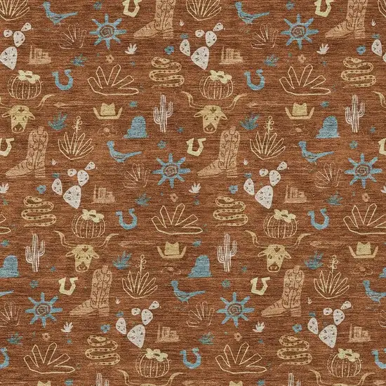 Orange And Copper Cactus Washable Indoor Outdoor Area Rug Photo 3