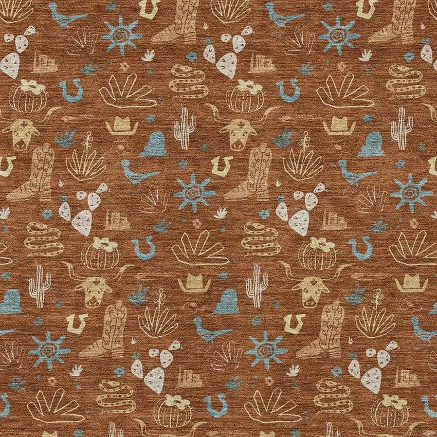 Orange And Copper Cactus Washable Indoor Outdoor Area Rug Photo 3