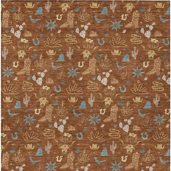 Orange And Copper Cactus Washable Indoor Outdoor Area Rug Photo 4