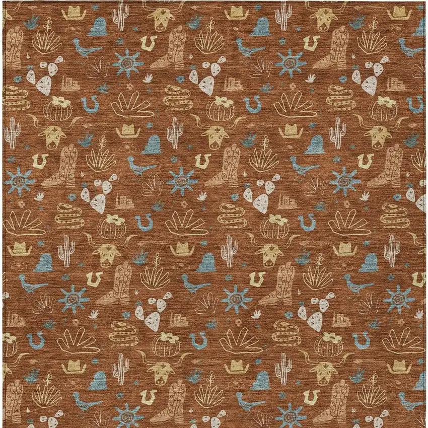 Orange And Copper Cactus Washable Indoor Outdoor Area Rug Photo 4