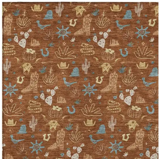 Orange And Copper Cactus Washable Indoor Outdoor Area Rug Photo 3