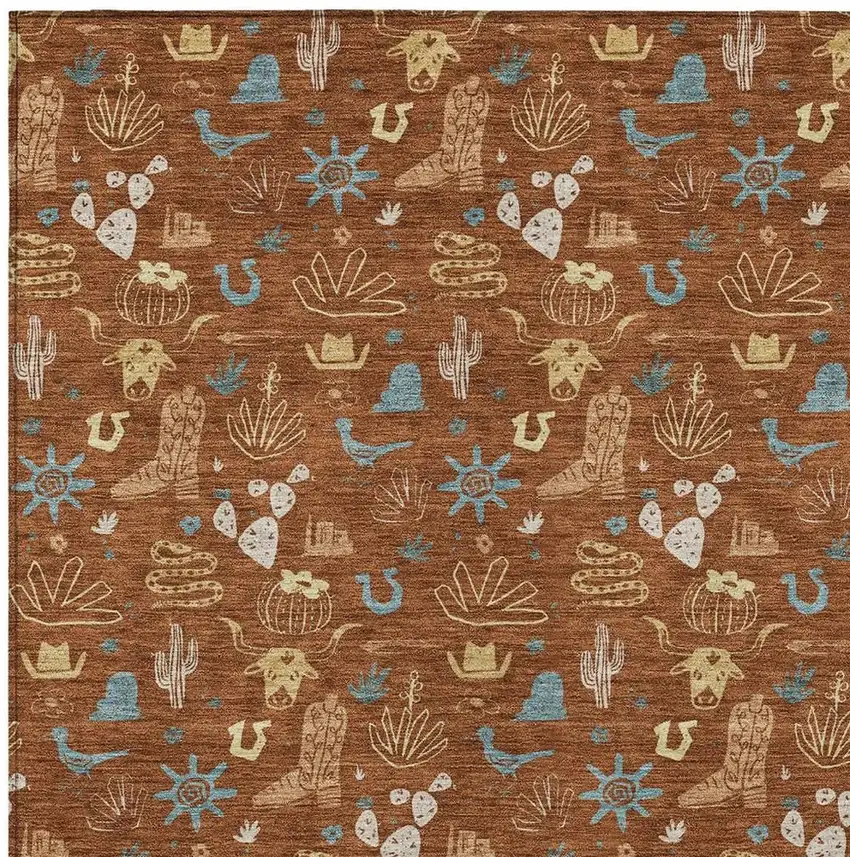 Orange And Copper Cactus Washable Indoor Outdoor Area Rug Photo 3