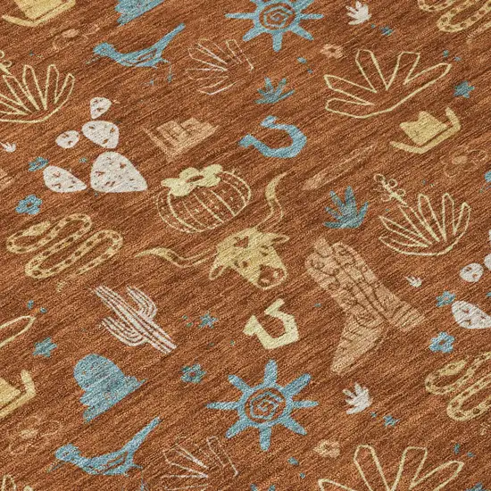 Orange And Copper Cactus Washable Indoor Outdoor Area Rug Photo 6