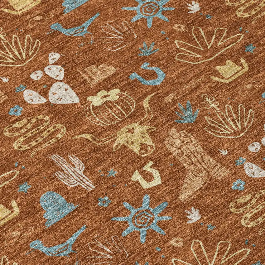 Orange And Copper Cactus Washable Indoor Outdoor Area Rug Photo 6
