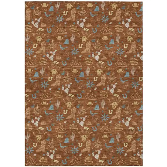 Orange And Copper Cactus Washable Indoor Outdoor Area Rug Photo 2