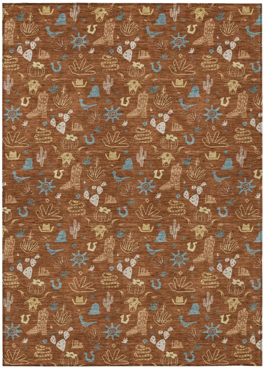 Orange And Copper Cactus Washable Indoor Outdoor Area Rug Photo 2
