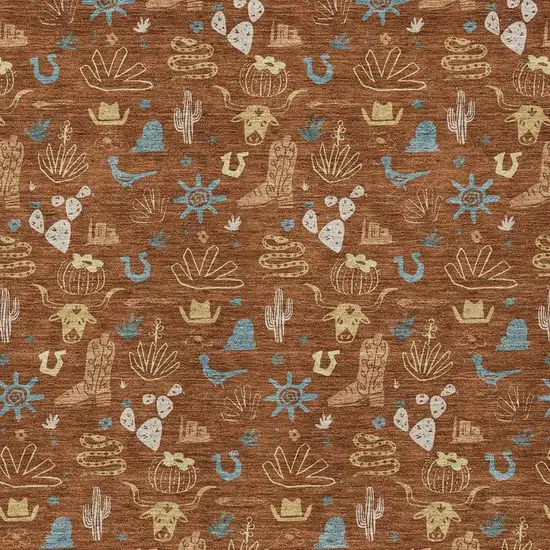 Orange And Copper Cactus Washable Indoor Outdoor Area Rug Photo 3