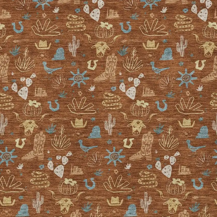 Orange And Copper Cactus Washable Indoor Outdoor Area Rug Photo 3