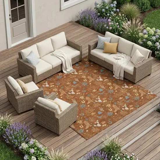 Orange And Copper Cactus Washable Indoor Outdoor Area Rug Photo 1