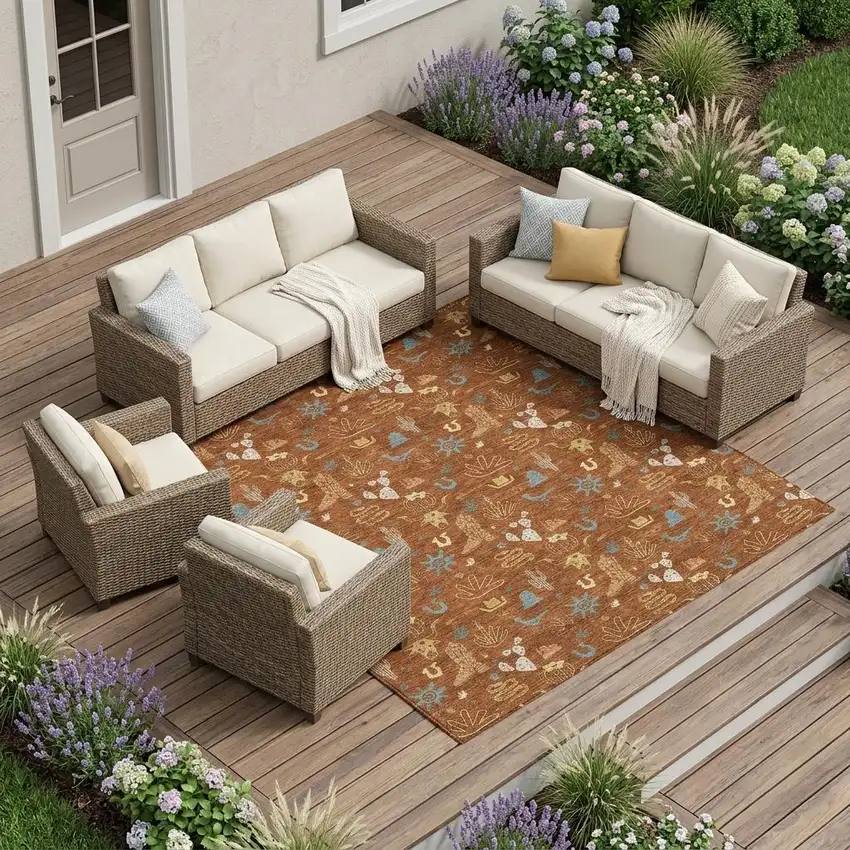 Orange And Copper Cactus Washable Indoor Outdoor Area Rug Photo 1