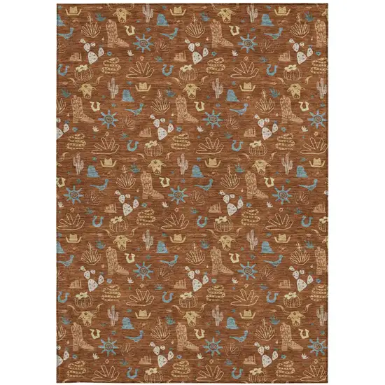 Orange And Copper Cactus Washable Indoor Outdoor Area Rug Photo 4