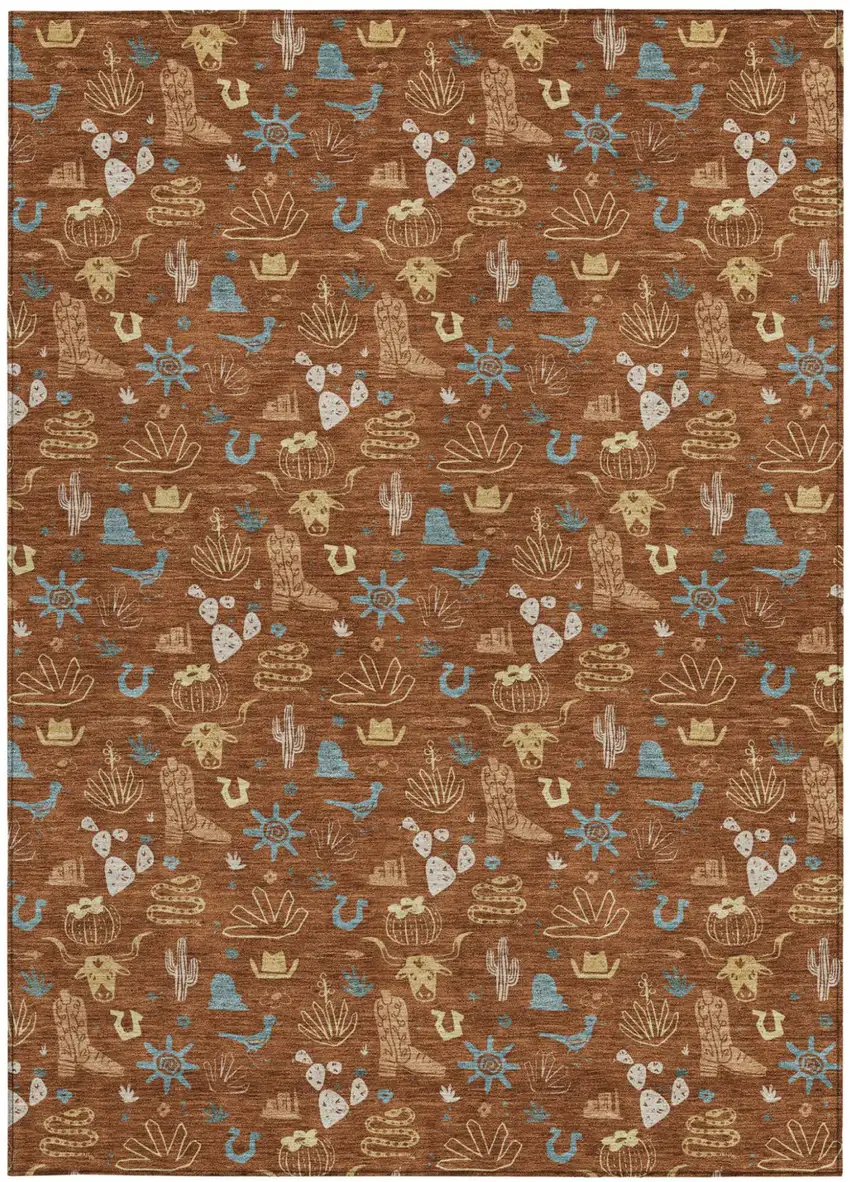 Orange And Copper Cactus Washable Indoor Outdoor Area Rug Photo 4