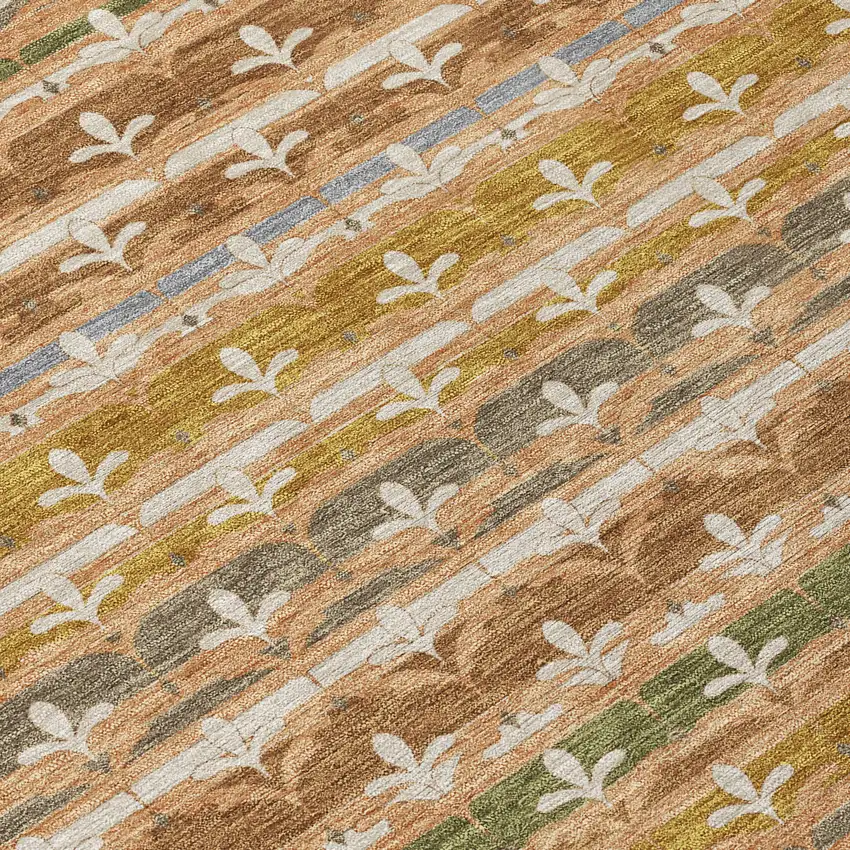 Orange And Copper Damask Washable Indoor Outdoor Area Rug Photo 9