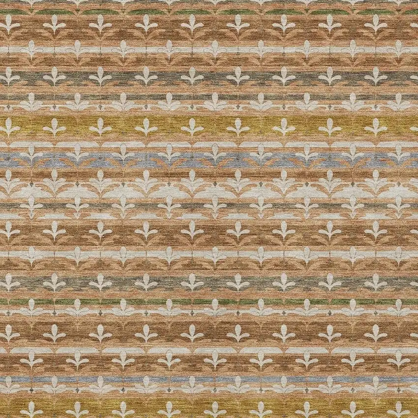 Orange And Copper Damask Washable Indoor Outdoor Area Rug Photo 2