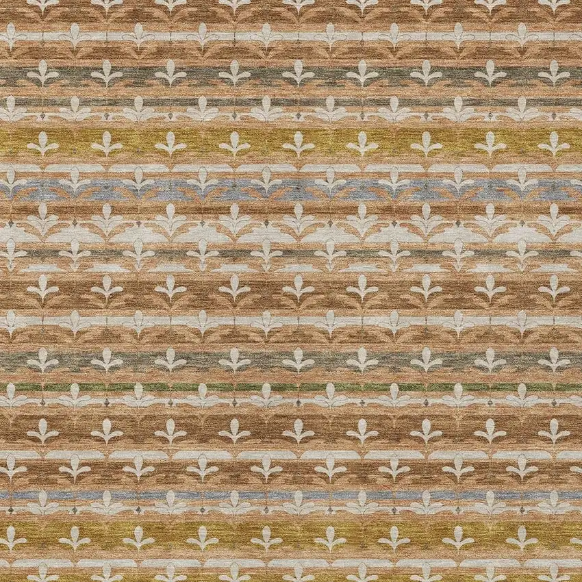 Orange And Copper Damask Washable Indoor Outdoor Area Rug Photo 2