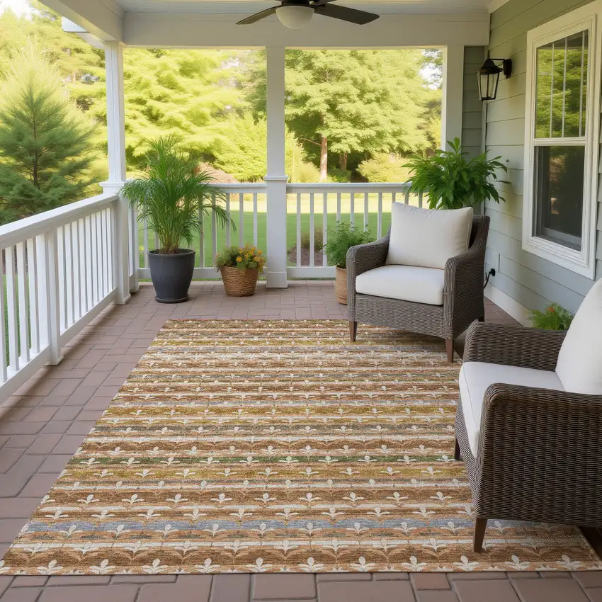 Orange And Copper Damask Washable Indoor Outdoor Area Rug Photo 3