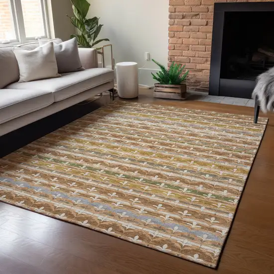 Orange And Copper Damask Washable Indoor Outdoor Area Rug Photo 4