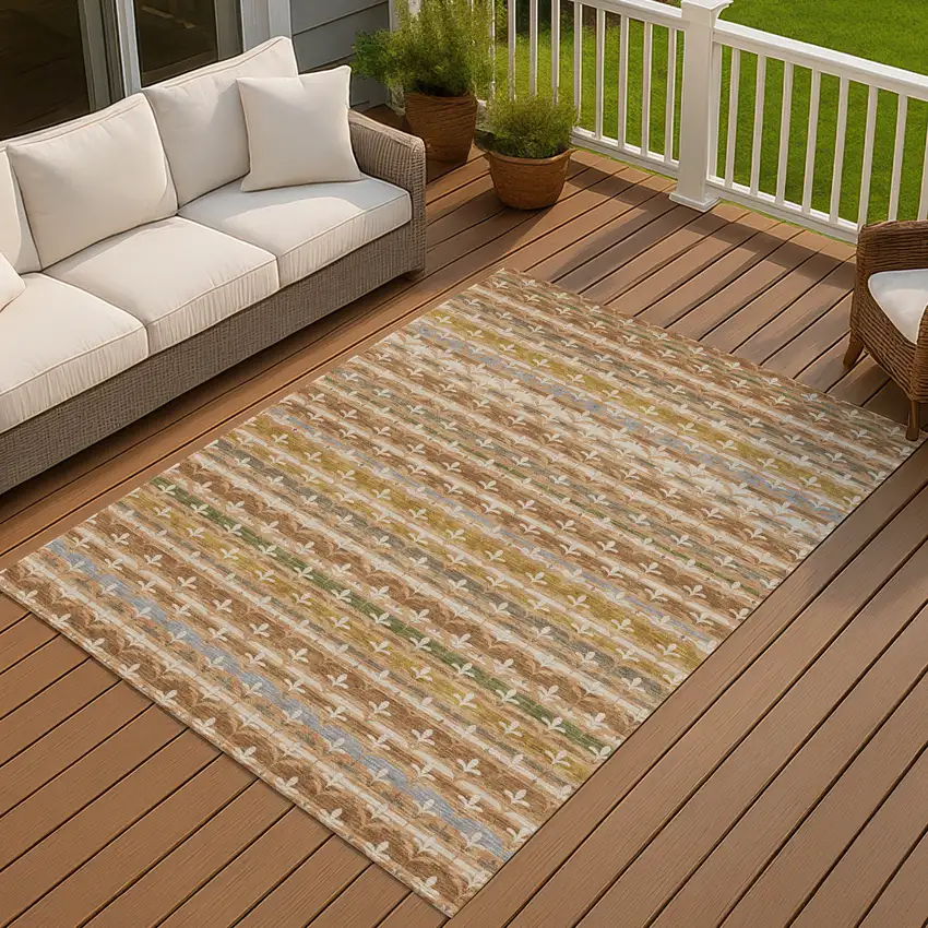 Orange And Copper Damask Washable Indoor Outdoor Area Rug Photo 6