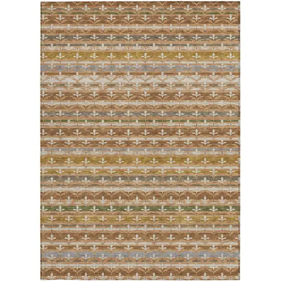 Orange And Copper Damask Washable Indoor Outdoor Area Rug Photo 2
