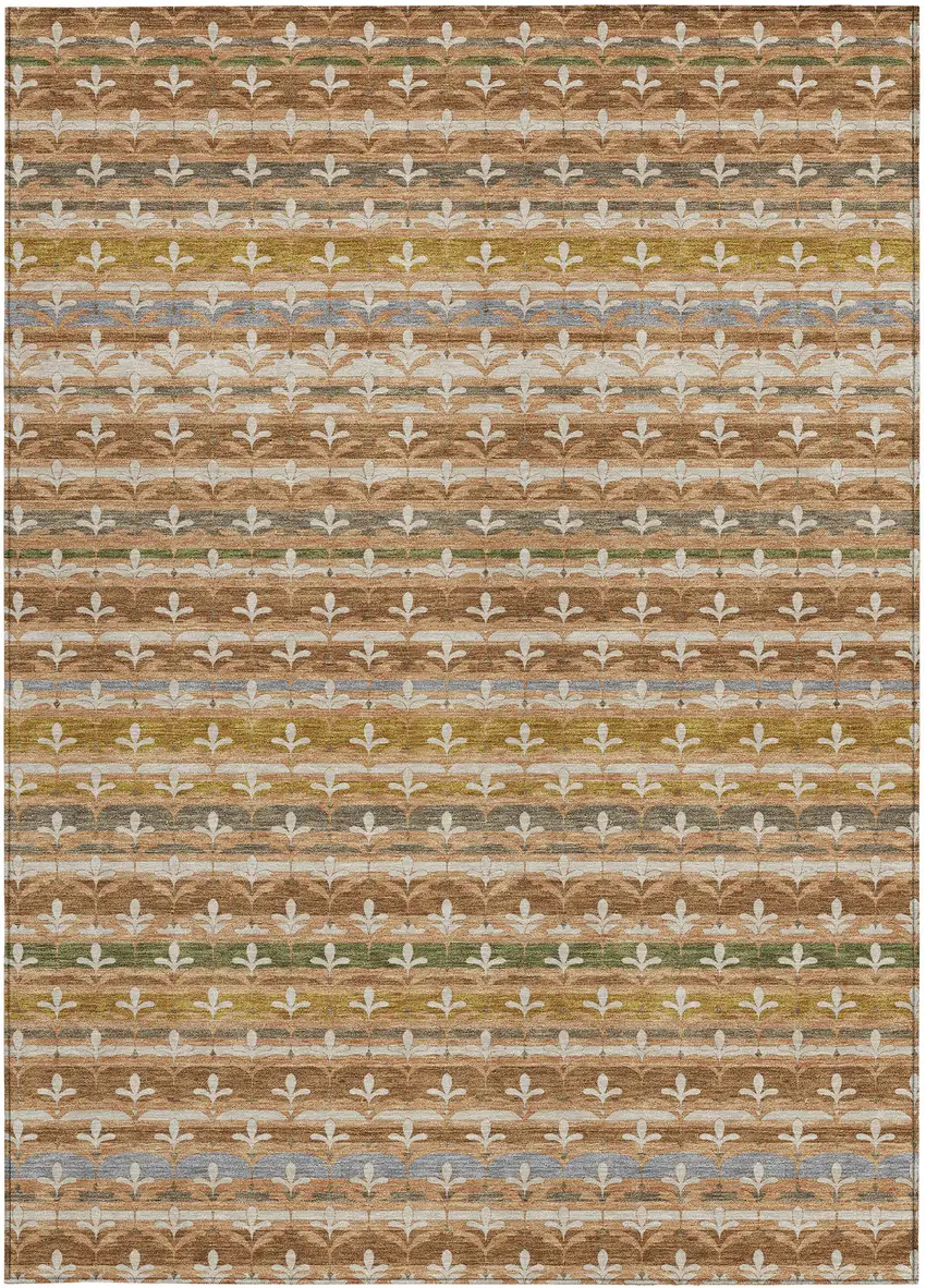 Orange And Copper Damask Washable Indoor Outdoor Area Rug Photo 2
