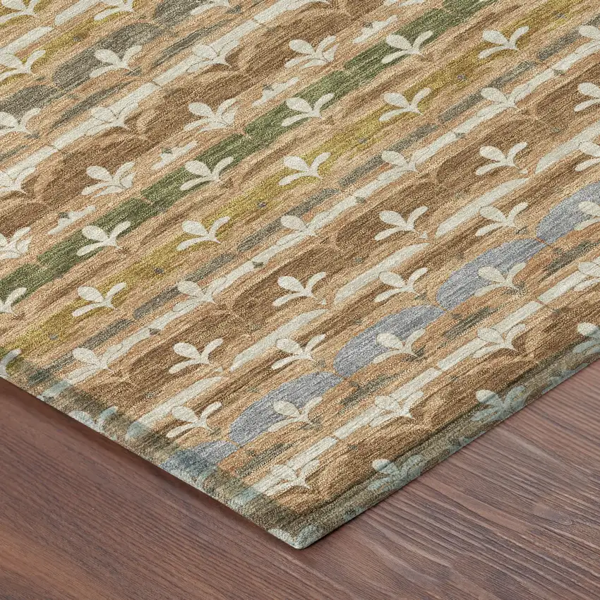 Orange And Copper Damask Washable Indoor Outdoor Area Rug Photo 7