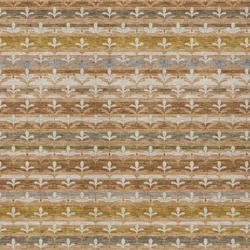 Orange And Copper Damask Washable Indoor Outdoor Area Rug Photo 2