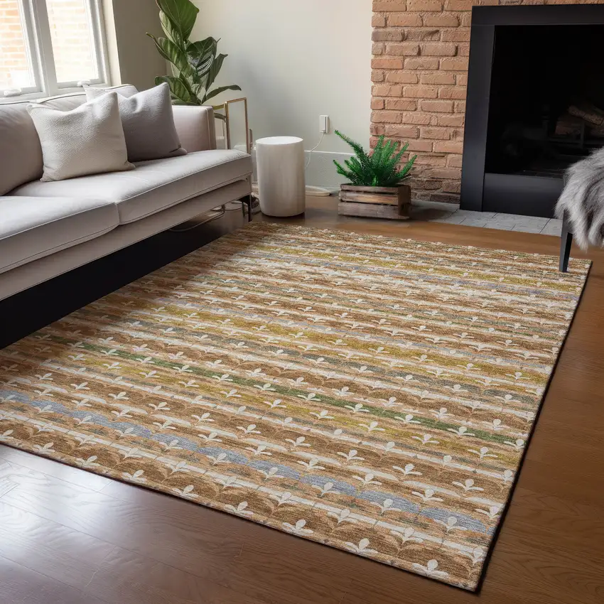 Orange And Copper Damask Washable Indoor Outdoor Area Rug Photo 5