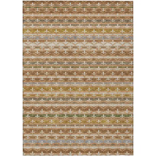 Orange And Copper Damask Washable Indoor Outdoor Area Rug Photo 1