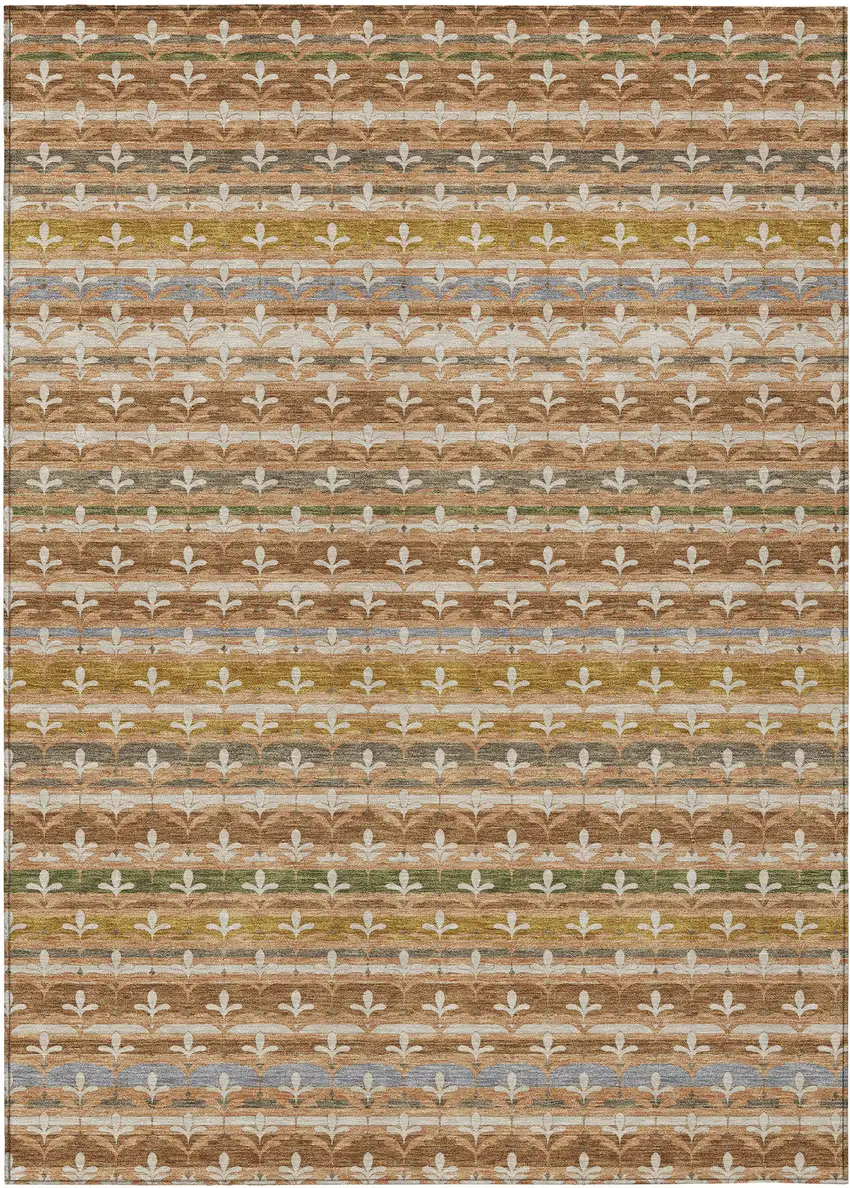 Orange And Copper Damask Washable Indoor Outdoor Area Rug Photo 1