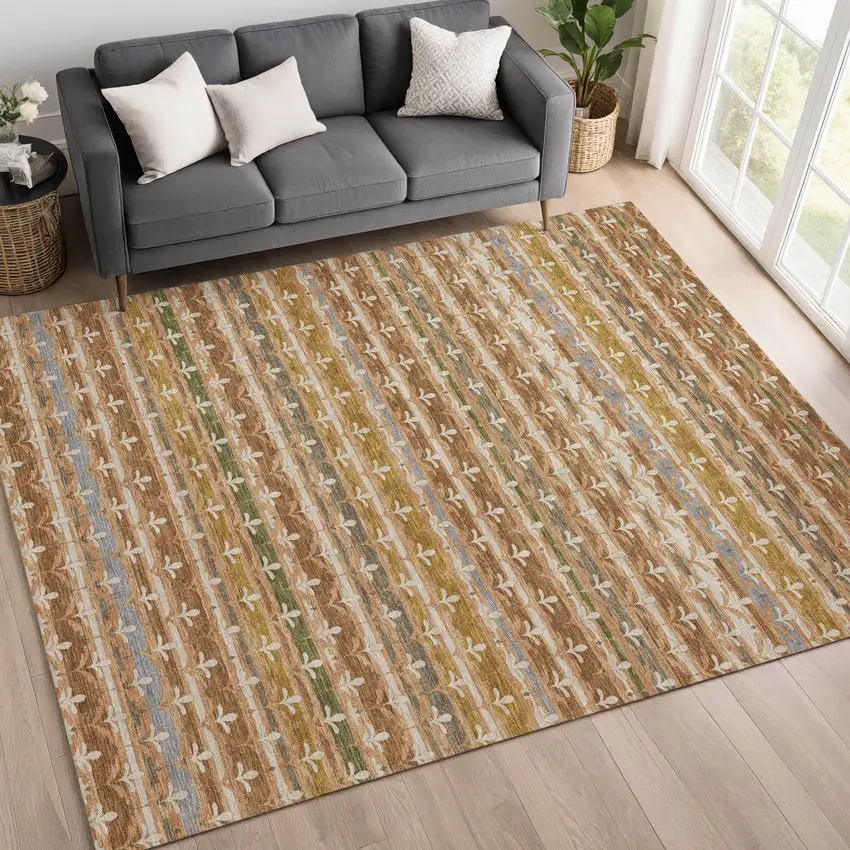 Orange And Copper Damask Washable Indoor Outdoor Area Rug Photo 6