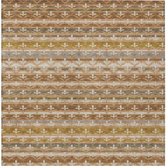 Orange And Copper Damask Washable Indoor Outdoor Area Rug Photo 3